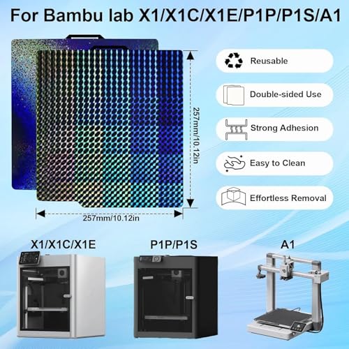 Image of IdeaFormer-3D PEY H1H Build Plate for Bambu Lab X2D X1 X1C X1E P1P P1S P2S A1, Smooth Phantom H1H+Rainbow Starry PEY Bed Plate 257x257mm for Bambu Lab 3D Printers Platform