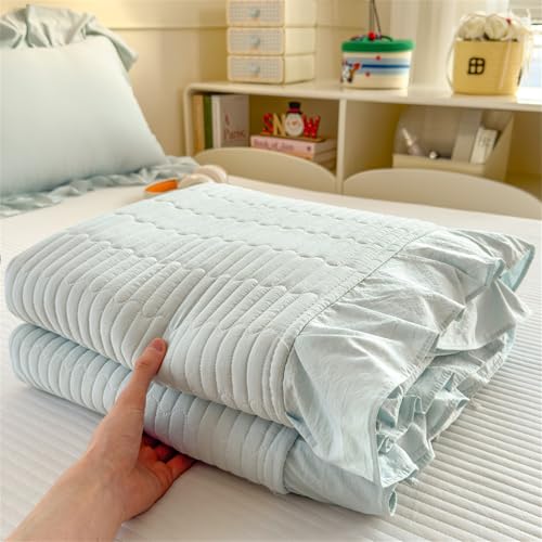 Highdi Colcha Acolchada Individual/Doble/King, Colcha Cama Ligero Patchwork con Falda, Manta Sofa Suave, Manta Cama Multiusos Reversible Cama para Alle Jahreszeiten,Color Liso (Azul Claro,180x230cm)