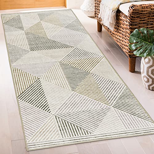 Realife Machine Washable Rug - Stain Resistant, Non-Shed - Eco-Friendly, Non-Slip, Family & Pet Friendly - Made From Premium Recycled Fibers - Modern Geometric - Beige Ivory, 2'6" X 6' #TOP24
