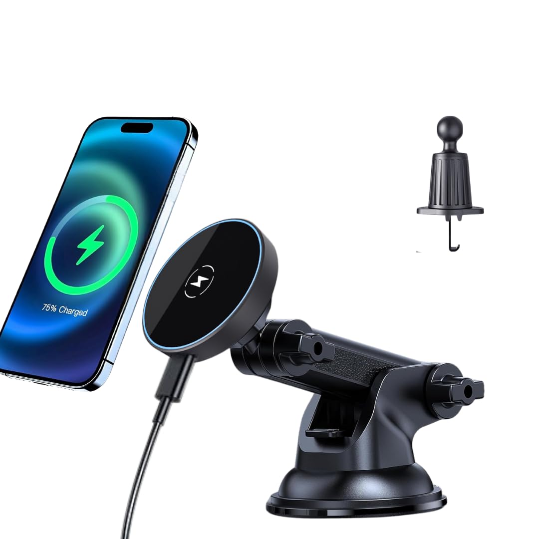 2025 Compatible with iPhone and Android Car Mount Charger for MagSafe 3-in-1 Wireless Fast Charging with Magnetic Suction