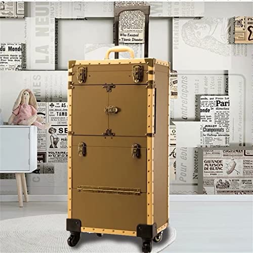 Retro Folding Trolley Ladies Large Capacity Suitcase Cosmetic Bag Makeup Case Rolling Luggage Stylist(E)3