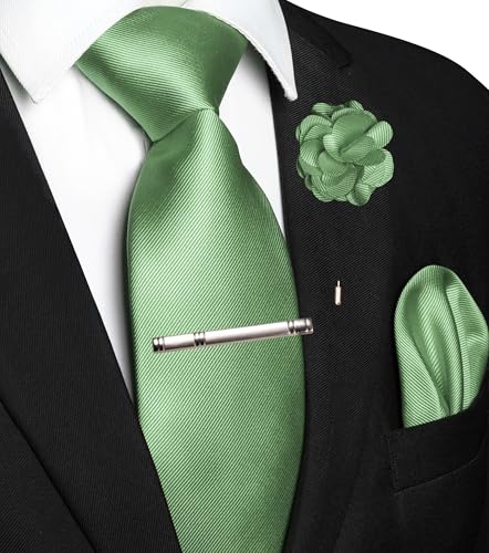 Image of JEMYGINS Formal Necktie Solid Color Tie and Pocket Square with Tie Clip Lapel Pin Sets for Men 4PCS