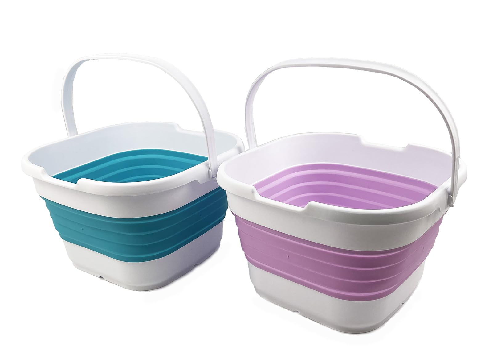 SAMMART 9.5L Collapsible Rectangular Handy Basket/Bucket (Ceramic Blue/Pale Purple(Set of 2))