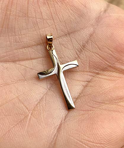 14K Yellow White Gold Religious Cross Pendant Height 23 Mm Width 15 Mm #TOP2
