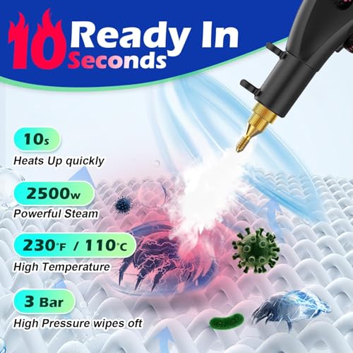 Image of Flgocexs Steam Cleaner for Home,2500W Pressurized Steam Cleaner with 3 Brush Heads Portable Steamer for Cleaning Multi Surface Steam Cleaners with 2L Tank for Floor Car Carpet Upholstery