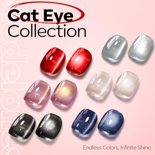 Image of modelones Red Cat Eye Gel Nail Polish Magnetic Glitter Holographic Red Ruby Gel Polish Reflective Jelly Translucent UV Gel Manicure 15 ML