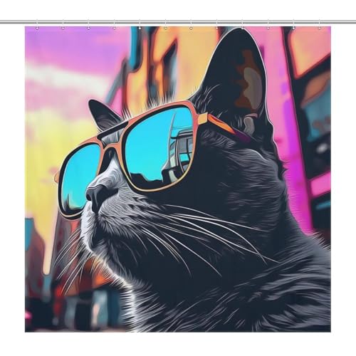 Rideau de douche chat mignon imperméable pour salle de bain 183x183cm