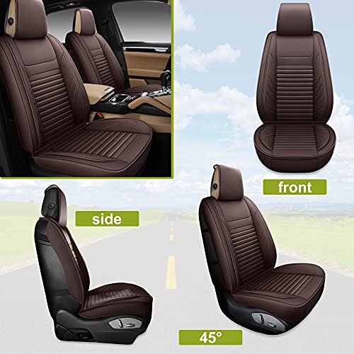 Image of AOOG Leather Car Seat Covers, Leatherette Automotive Seat Covers for Cars SUV Pick-up Truck, Non-Slip Vehicle Car Seat Covers Universal Fit Set for Auto Interior Accessories, Front Pair, Brown
