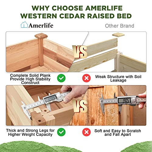 Amerlife Raised Garden Bed Cedar 4X2Ft- Elevated Wood Planter Box Protective Liner For Herbs Vegetable Flowers Outdoor Patio Backyard Western Red Cedar 6 Grow Area 500 Lbs Capacity #TOP3