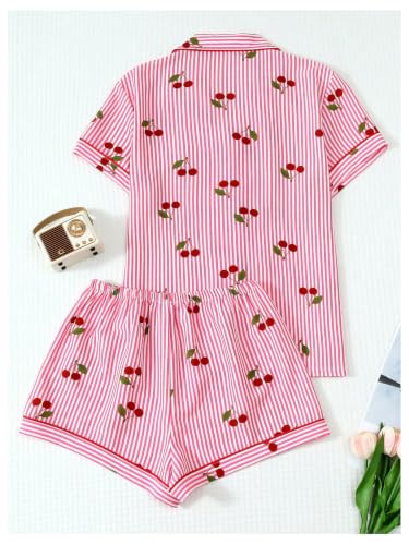 Image of Floerns Women's Floral Print Sleepwear Two Piece Beach Pajama Set | Collared Shirts, Wedding, Summer, Aesthetic, Shorts, Coastal Outfits, Lounge Set