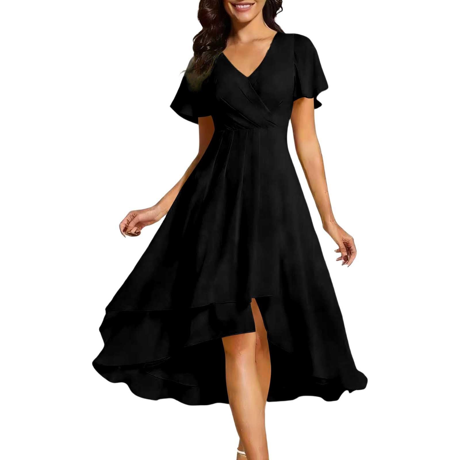 Vestido Gasa fluida Escote V Mangas Acampanadas, Evento Aire Libre Mujer