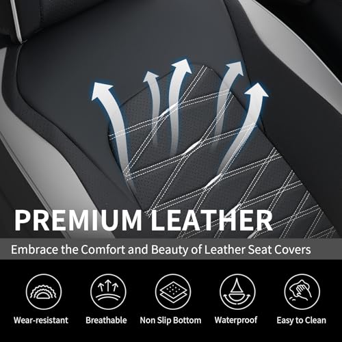 Image of FLORICH Leather Seat Covers, Car Seat Covers Full Set, Car Seat Protector Waterproof, Front and Rear Seat Covers for Cars, Automotive Seat Covers Universal Fit for Most Cars SUV Truck - Gray&Black