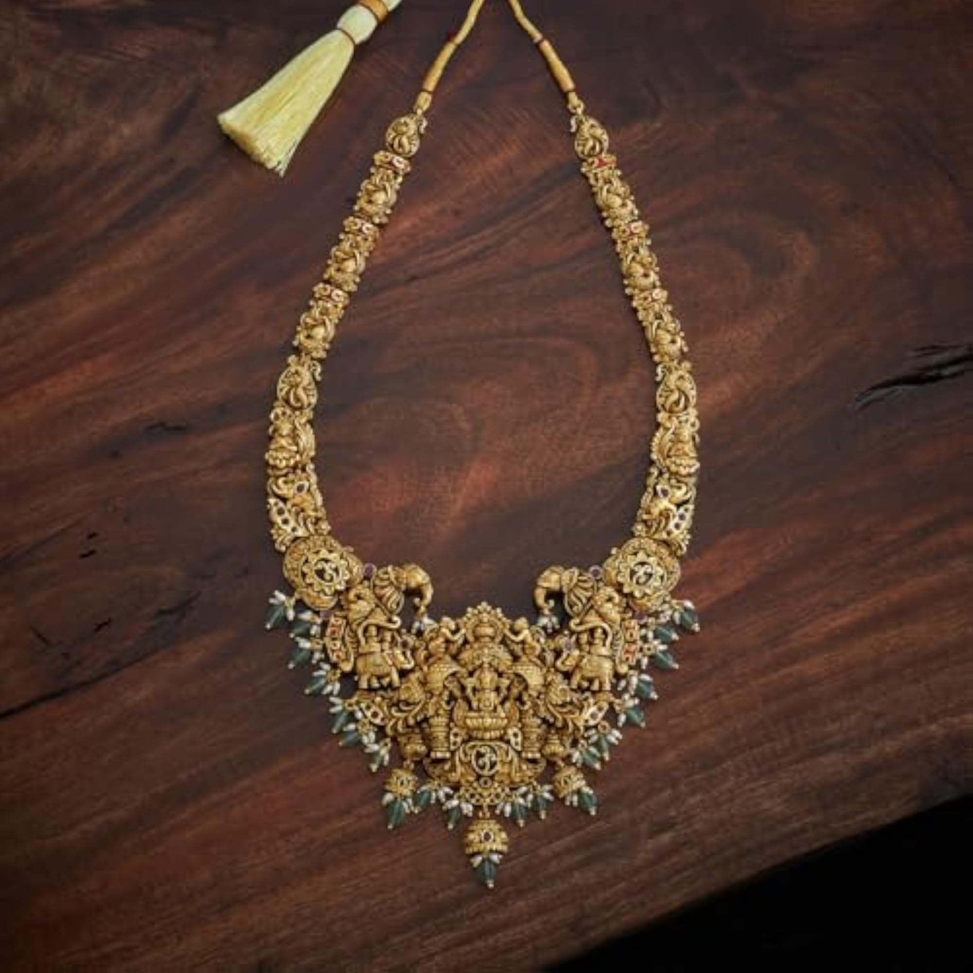 Women's Gold Polished Antique Necklace with Adjustable Thread