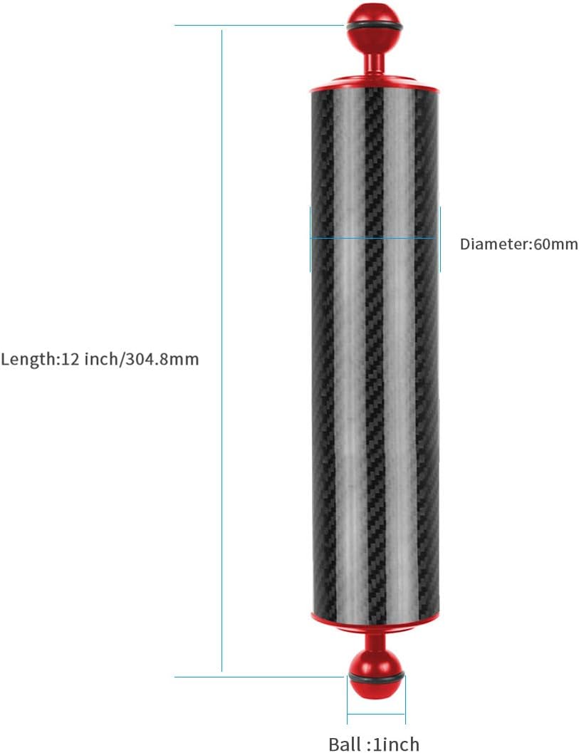 FEICHAO D60mm Diving Photography Float Buoyancy Aquatic Lamp Arm 108g /312g /447g /584g 1 Inch Dual Ball 5/8 /10 /12Inch Underwater DSLR Action Camera Upgraded Version (12inch -584g,Red)