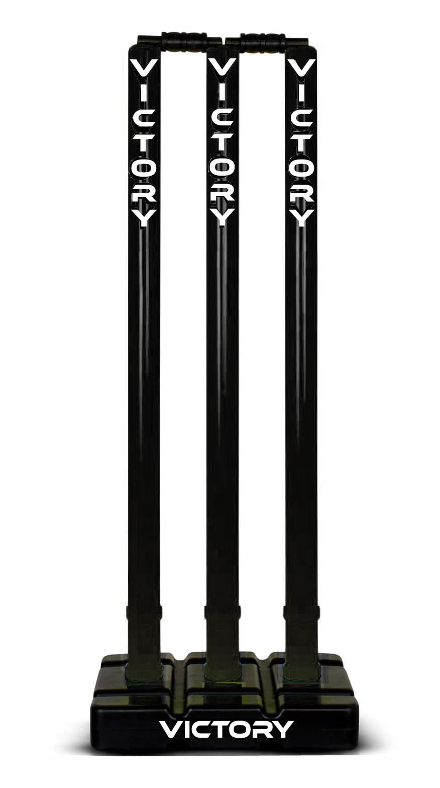 Victory Cricket Stumps with Stand Cricket Kit Plastic Wickets for Cricket Standard Size Wickets for Cricket Ground, Match, Tournament Stump with Stand & Bails (Black)-image-15