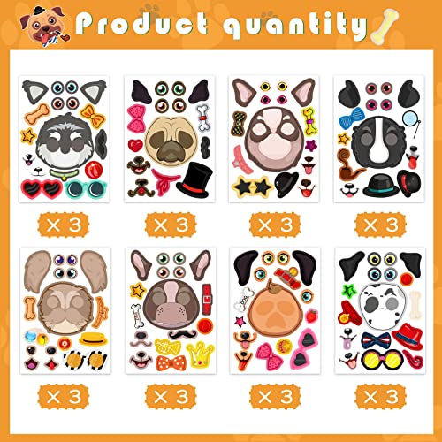 24 Sheets Dogs Make a Face Stickers Make You Own Dogs Stickers Animal Sticker for Kids, Birthday Gift Party Favors Supplies Teacher Art Craft, Games School Activity Reward