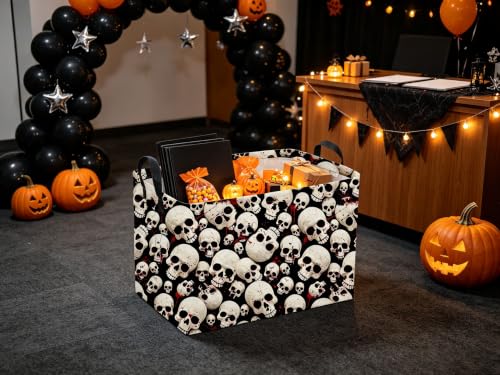 Image of Sanjiaofeng Rectangular Gothic Skull Halloween Storage Basket,Empty Halloween Basket.Cute Baskets for Room Decor, Pumpkin Baskets with Handles.Books Bins,Gifts Box(Skull)