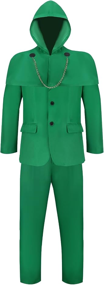 Men Dr Costume Villain Green Jacket Cape Pants Outfit Halloween Movie Cosplay Uniform Set