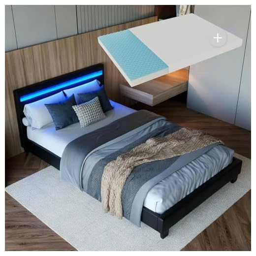ArtLife Polsterbett Verona 120 × 200 cm - Bett komplett mit LED-Beleuchtung, Matratze und Lattenrost - Kunstleder Bezug - schwarz – Jugendbett