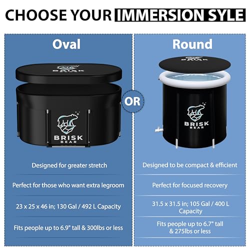 Image of XL Oval Ice Bath Tub for Athletes with Cover by Brisk Bear - Extra Large Cold Plunge Tub for Recovery - Ice Tub with Digital Timer, Thermometer & Reusable Ice Molds - Cold Plunge to Soothe Muscles