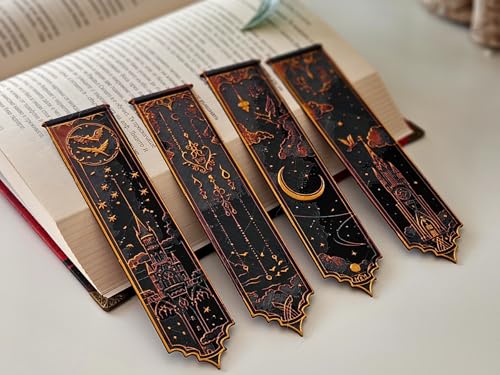 Image of Fantasy Castle Bookmark Set of 4 | Dark Academia Collectible Bookmarks | Premium Decorative Reading Accessories | Ideal Gift for Readers & Book Lovers | Bioplastic (Hogwarts Theme)