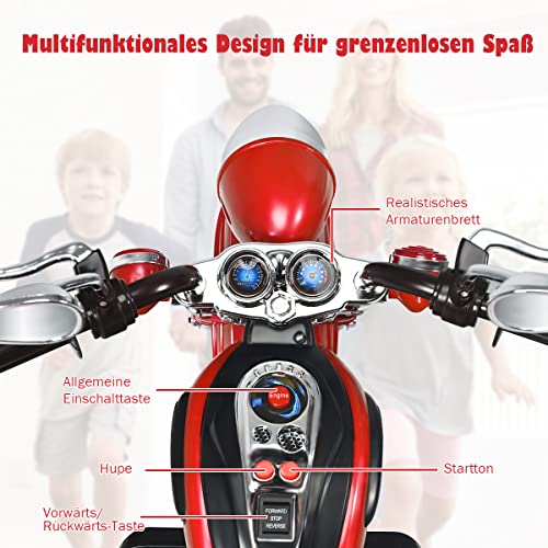 COSTWAY 6V Elektro Motorrad Kinder mit verstellbaren Scheinwerfer, Dreirad Elektromotorrad mit Sound | Hupe | Rückspiegel | Pedale, Geschwindigkeit 2,5-3 km/h (Rot) – Bild 5