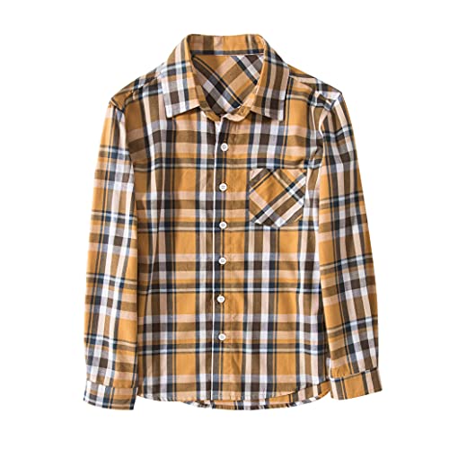 Tronjori Boy's Long Sleeve Button Down Woven Shirt(12,Yellow Check) #TOP2