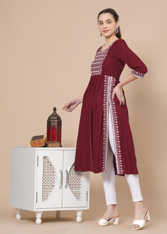 Image of JAIPURFAME Maternity Feeding Kurti with Zipper | Cotton Floral Printed Pregnancy & Nursing Dress | Comfortable & Stylish Maternity Wear for Women | Breastfeeding Kurta with Zipper | Soft & Elegant
