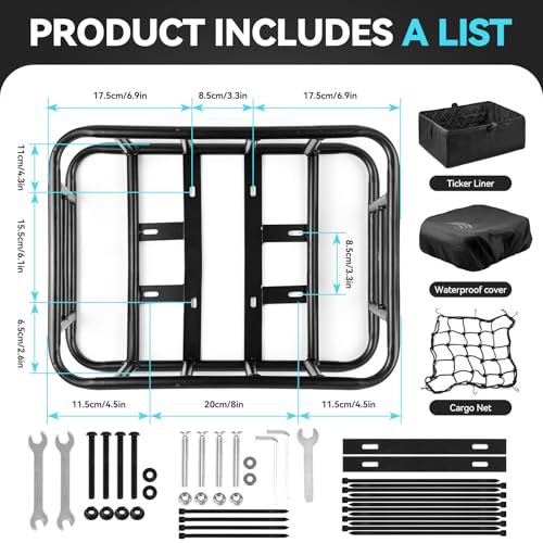 Heavy Duty Bicycle Basket - Rear with Cargo Net, Waterproof Cover and Liner, Fits Most Bikes, Electric & E-Bikes - 17\"*13\"*6 - Thumbnail 2