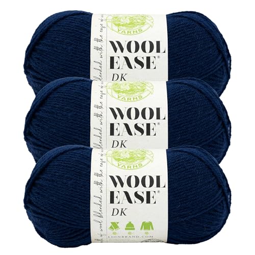 Image of Lion Brand Yarn, Wool-Ease DK Crochet & Knit Yarn, Navy, Blue, 3 Pack