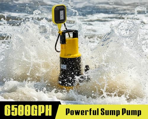 Image of Sump Pump Submersible 6500GPH Powerful Water Pump for Pool Draining 1.5HP Utility Pump with Adjustable Float Switch 16FT Power Cord for Flooded House Sump Pit Pond Remove Water