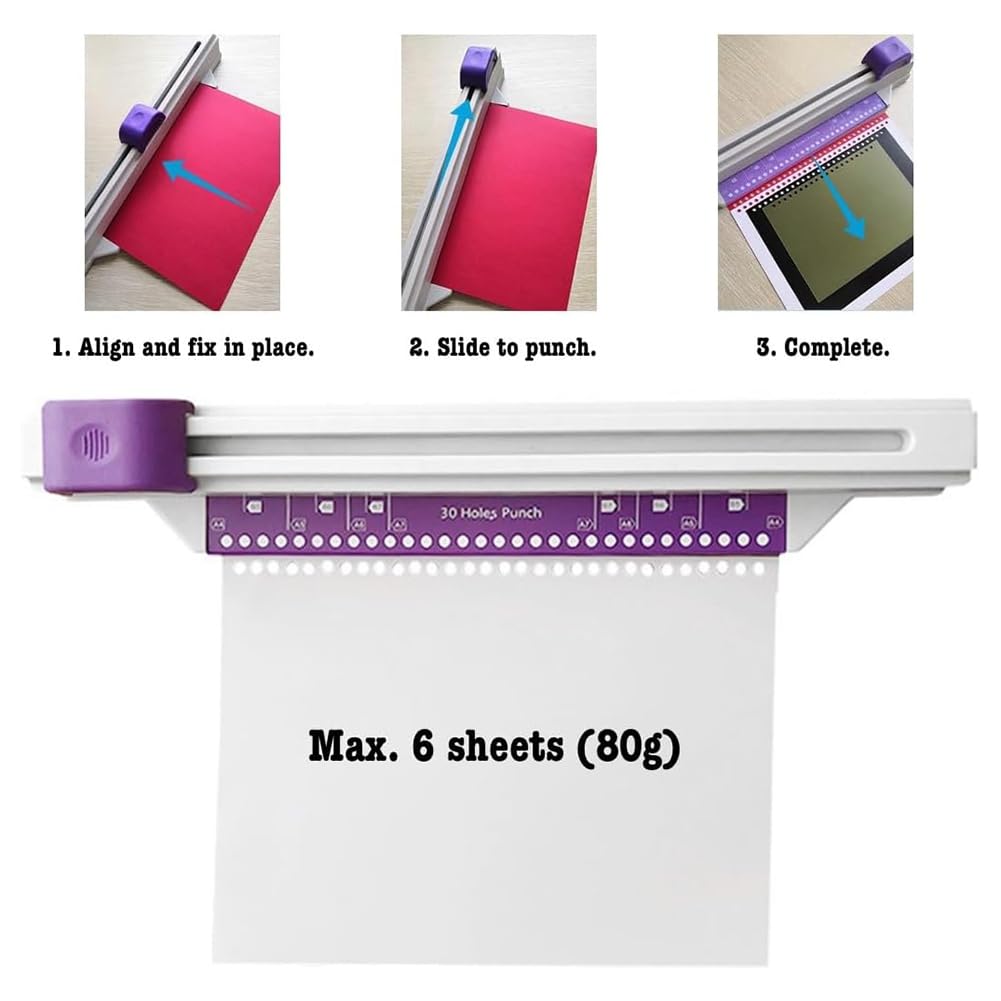 30-Loch-Bindemaschine, Hand-Locher für Lose Blätter, A4 A5 A6 A7 B5 B6 B7 Buchbinder Notizbuch Spiralbindung