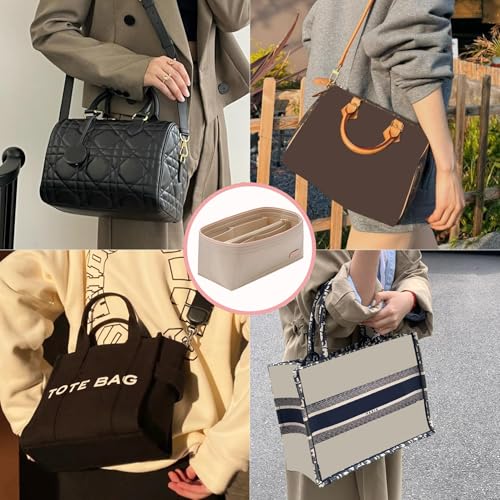 Image of Doxo Purse Organizer Insert, Bag Organizer for Tote & Handbags, Bag in Bag, Perfect for LV Speedy 20, Alma BB, Petit Noe and More (Beige,Small)