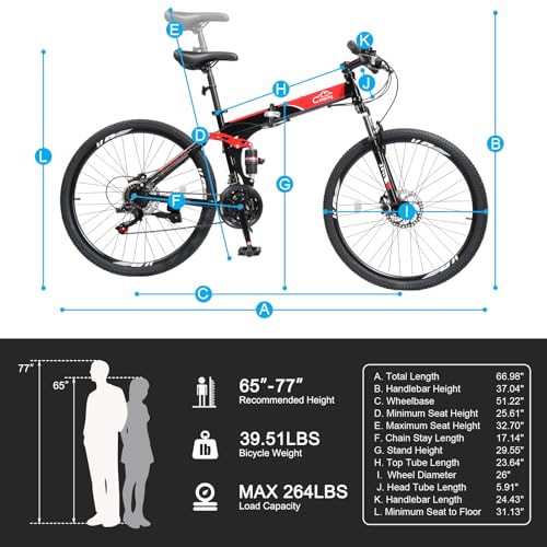 Folding Mountain Bike, 26/27.5″ Women’s & Men’s Bicycle, 21
