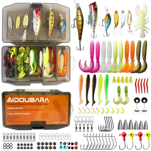 Fishing Lures kit, 132pcs Tackle Box Kit Included Crankbaits, Spoon, Hooks, Weights & Other Accessories, Freshwater & Saltwater Bait Lure for Bass, Trout, Walleye, Fishing Gear Gift for Men