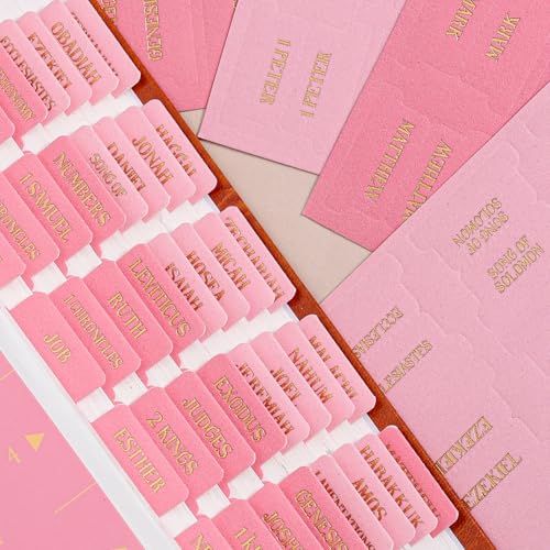 Velvet Touch Bible Tabs, 80 Pcs Pink Blush Gold Foil Index Tabs with Ruler - 66 Old & New Testament Books Chapters & 14 Blank for DIY, Luxurious Bible Study Journaling Supplies & Gift Set for Women
