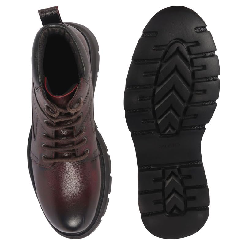 Image of FAUSTO Men Genuine Leather Lace Up Ankle Boots | High Ankle Shoes | Featherlite Memory Cushion Boots | Casual and Work Wear