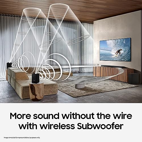 Image of Samsung Q-Symphony Soundbar (HW-Q600C /XL), USB, Bluetooth with 3.1.2 Channel, Wireless Subwoofer, and 2 Up-Firing Speakers, Dolby Atmos Music (Black)