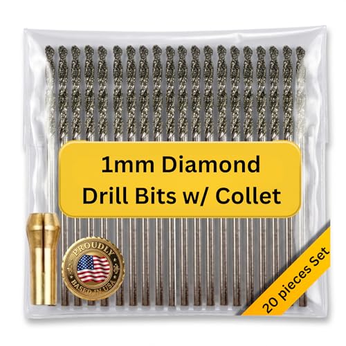 DRILAX Brocas de diamante de 1 mm para piedra de perforación Compatible con el juego de brocas Dremel Diseño de punta torcida Joyas Cristal marino Concha de playa Piedra preciosa Juego de 20 piezas
