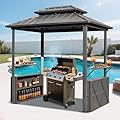 DSNAPE 8' x 6' Grill Gazebo with Storage Cabinets, Double Galvanized Steel Roof, Outdoor Permanent Hardtop Metal BBQ Gazebo with Side Shelves Ceiling Hook for Patio Garden Deck Lawn Backyard (Black)