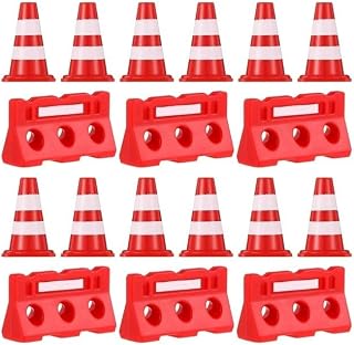 20 pcs Mini Roadblock Plastic Traffic Cones Miniature Signs Playset Tiny Roadblock Cone Models Mini Stop Signs for Learning Safety Signs and Signals