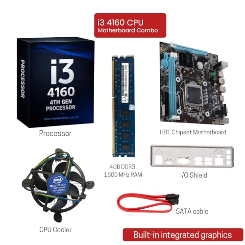 Image of Core i3-4160 [ 4th Gen ] with 3.6 GHZ Combo Kit with H81 Motherboard + 4GB DDR3 1600MHz RAM + CPU Fan | Pre-Assembled & Pre-Tested | 1 Years Warranty | Home & Office PC Upgrade