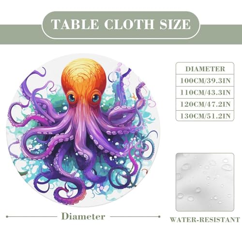 Nappe table salle à manger ronde ajustée extensible élastique pieuvre - 4