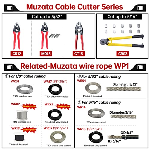 Muzata Bike Cable Cutter Wire Rope Heavy Duty Stainless Steel Aircraft Up To 5/32" For Deck Stair Railing Seal Metal Housing Fencing With 4Pcs Bike Bicycle Cable Cap End M015, Ct1 #TOP3