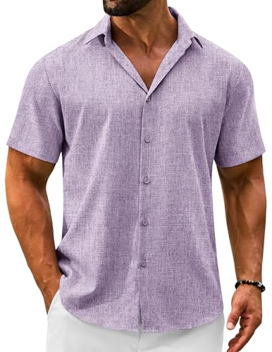 Men's Linen Shirts Short Sleeve Casual Button Down Shirts Summer Beach Wedding Vacation Cotton Tops