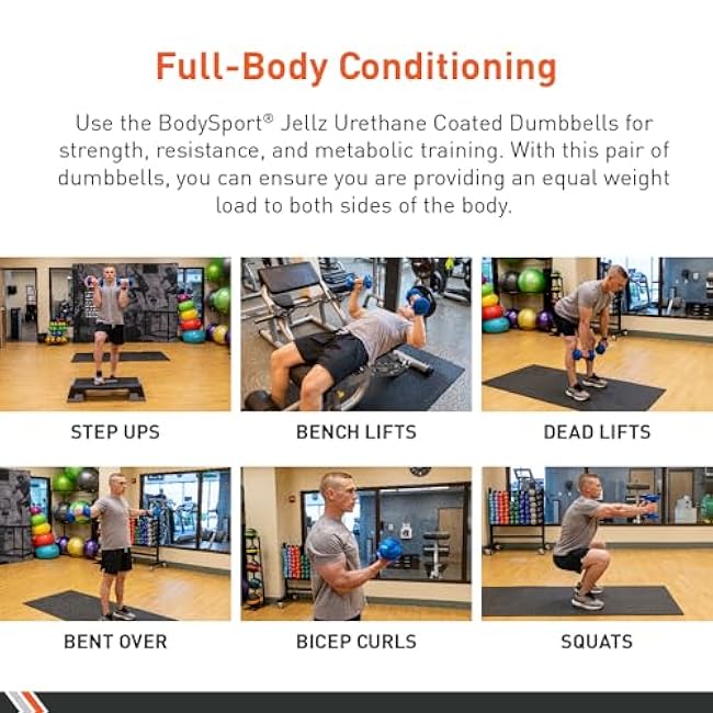 Body Sport Urethane Aerobic Dumbbells Pair, Premium Hand Weights with Solid Steel Core & Ergonomic Gel Coating for Fitness Training & Strength Building