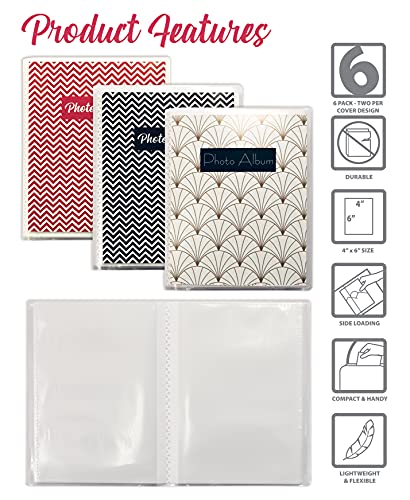 Better Office Products 48 Photo Mini Photo Album, 4 x 6 Inch, Pack of 6, Clear View Cover with Removable Decorative Inserts, Holds 48 Photos, 6 Pack