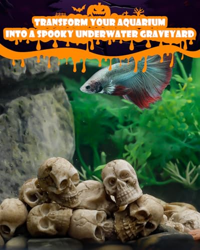 Image of Uniclife 20 Pcs Halloween Mini Skull Decorations, Halloween Fish Tank Decor, Realistic Resin Mini Skulls Figurines for Party Crafts Bar Home, Vase Fillers, Miniature Skeleton Head Table Decor