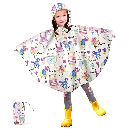 Image of LAMA Kid's Rain Poncho with Hooded, Reusable Waterproof Girl Rain Jacket, Lightweight Boy Girl Cute Rain Poncho for 3-7 Year