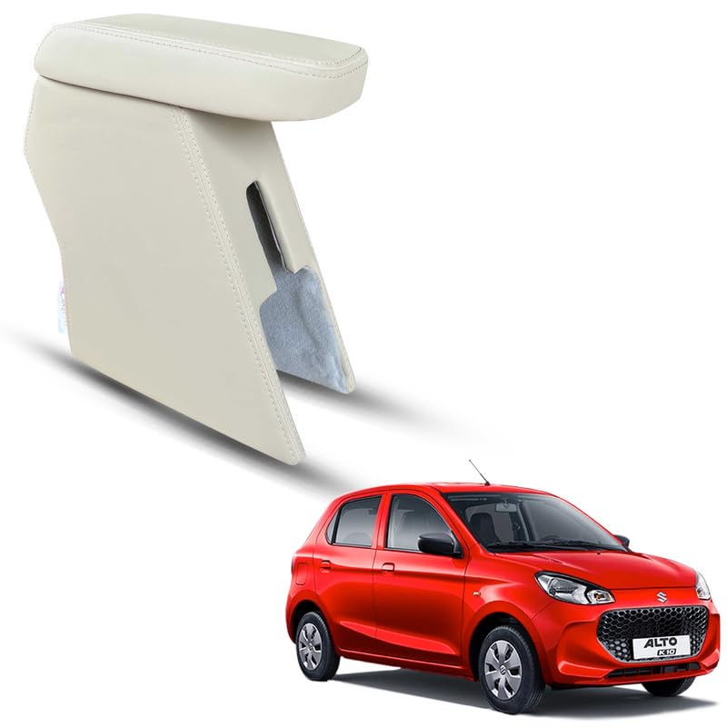 Image of Carigiri Premium Finish Car Armrest with Storage Box And High Density Moulded Foam For Alto K10 (Models-2021-2025) (Beige with Beige Seam,Nappa Leatherette)